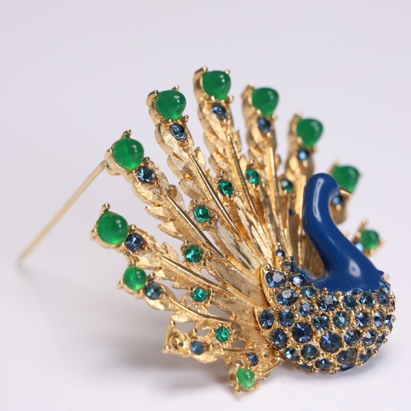 Marcel Boucher Enamel Emerald Green Sapphire Blue Peacock Brooch - Picture 2 of 8